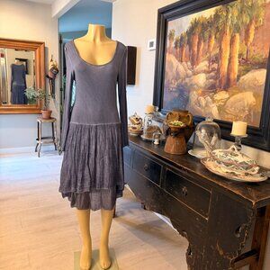 SCANDAL Cotton Dress long sleeve deep plunge neckline midi in length